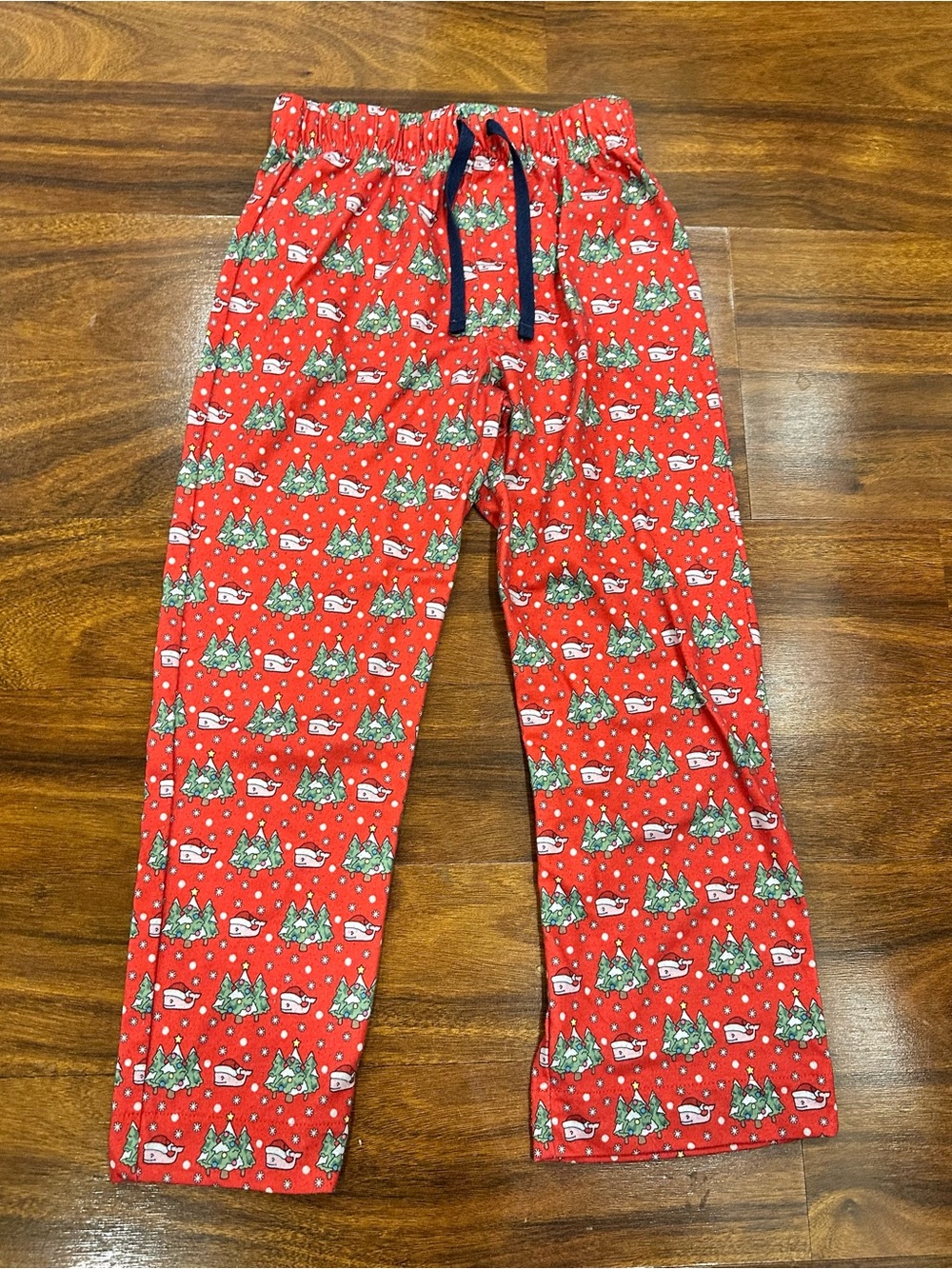 Vineyard Vines Red Kids Holiday Pajama Bottoms with Green Tree Print